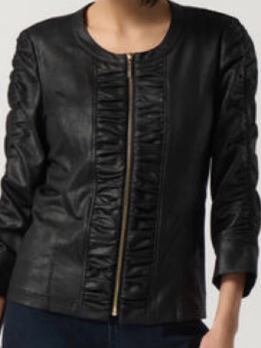 Joseph Ribkoff Black Ruffled Front liquid vegan Leather Jacket - Women's Sz Lg